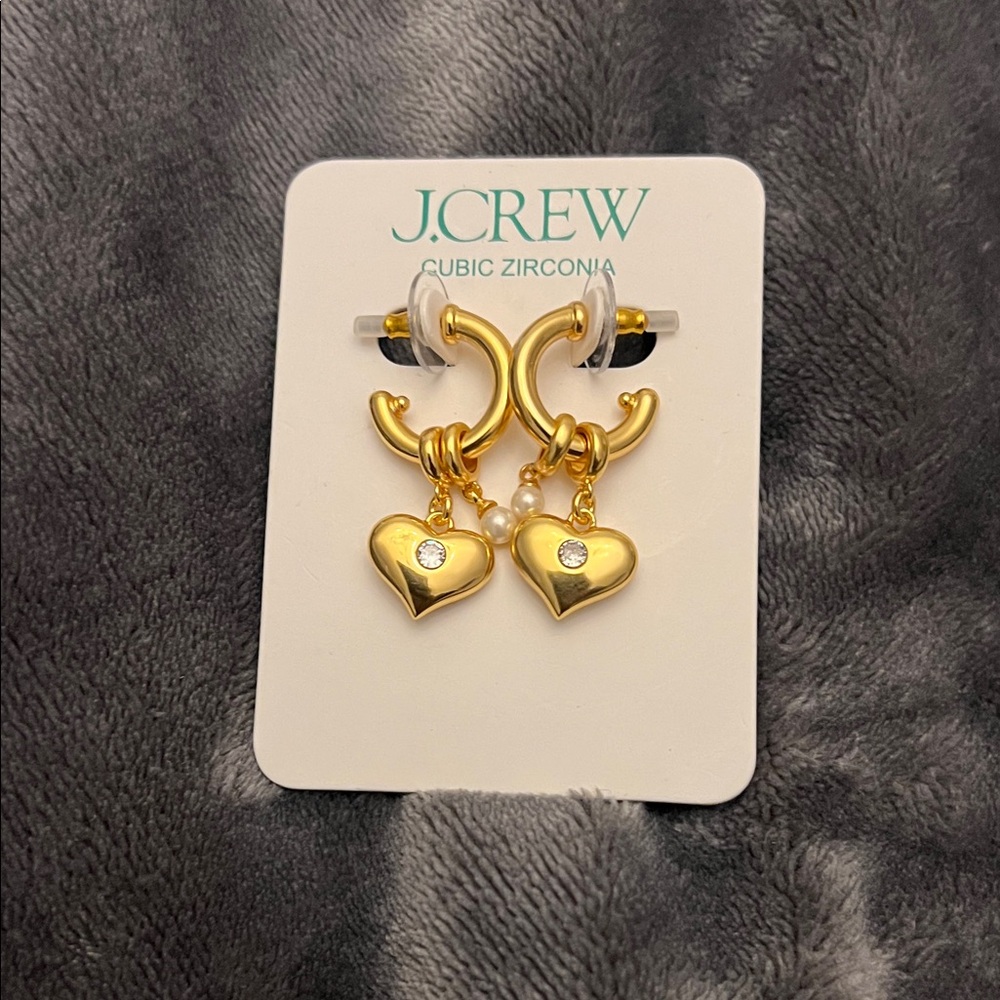 NWT J. Crew Gold Heart Drop Earrings